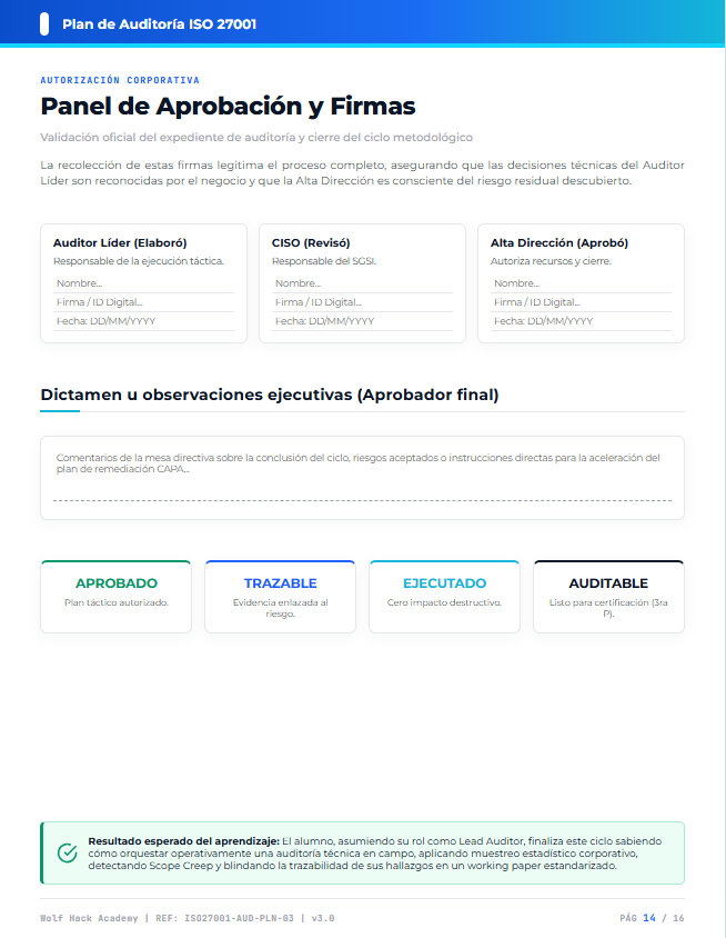Plan de Auditoría y Panel de Firmas